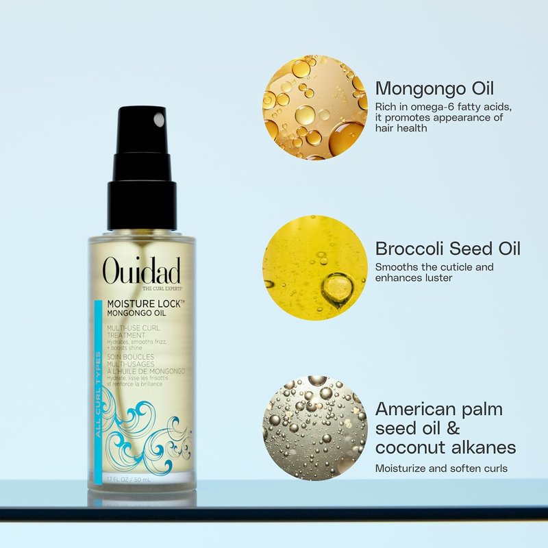 Ouidad Moisture Lock Mongongo Hair Oil - Hydrating Leave-In Treatment for Curly Hair | 1.7 fl oz, Fast-Absorbing Elixir