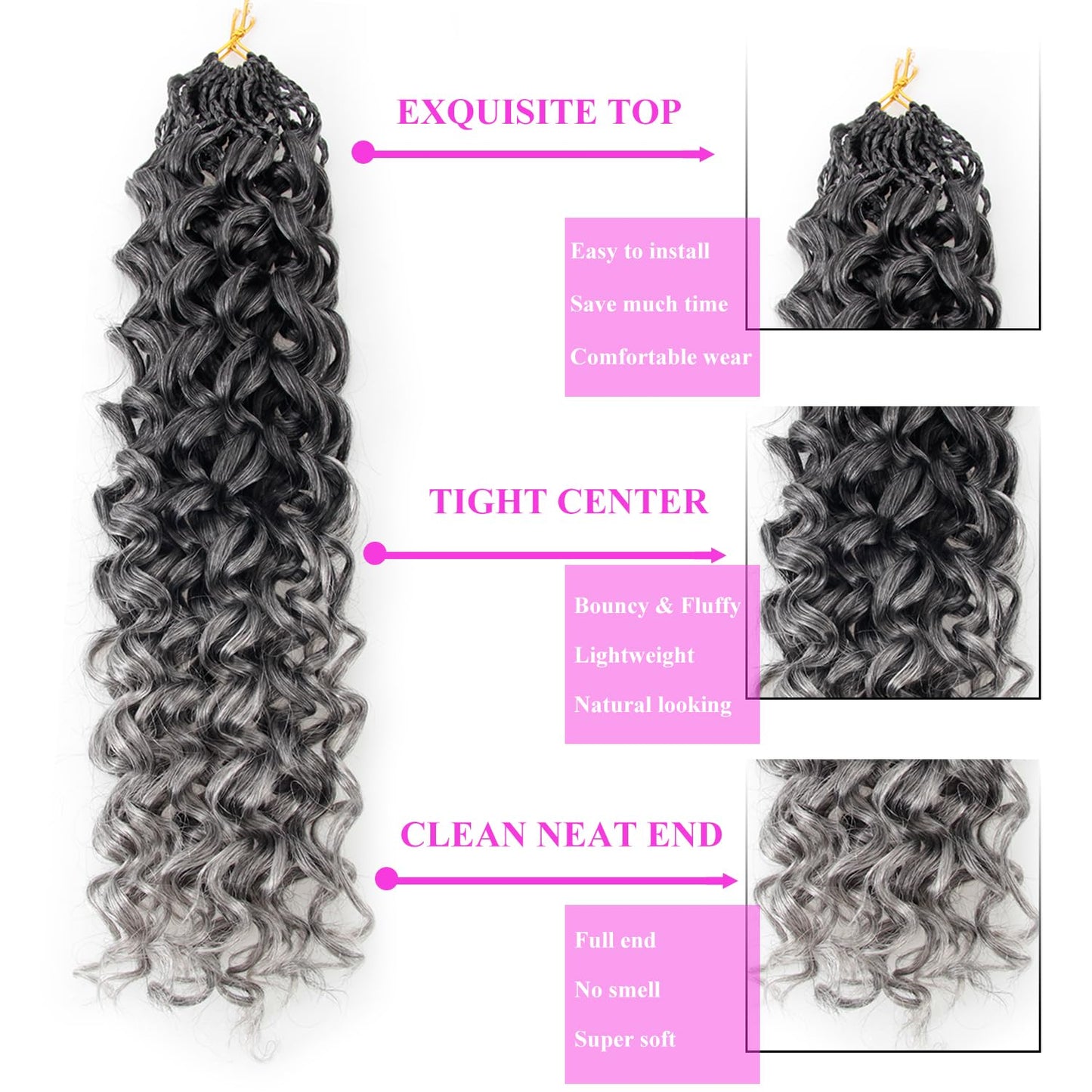 XSASLYET 24 Inch Pre Looped Crochet Hair for Black Women–Gogo Curl Curly Crochet Hair with Deep/Water/Ocean Wave Texture, Lightweight Synthetic Hair, Easy Install, Natural Look (8 Packs, 1B/Grey)