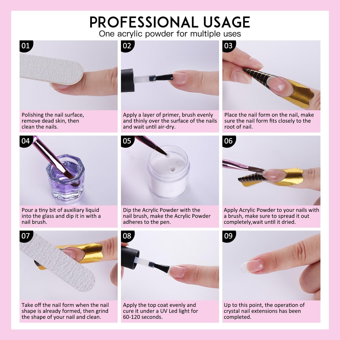 Acrylic Nail Kit with Drill: 20g Clear White Pink Acrylic Powder and Liquid