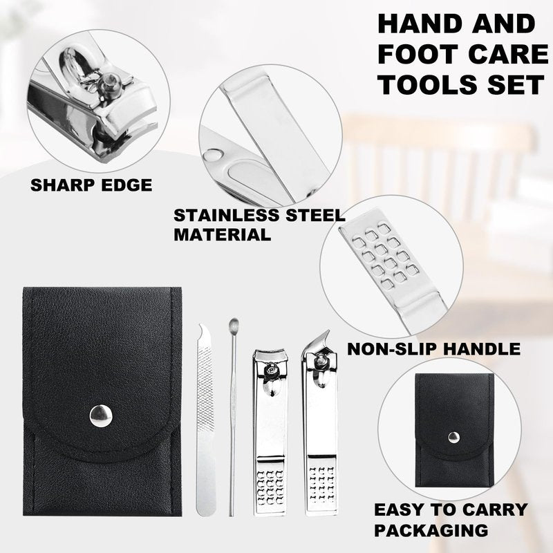 HAIFOTRVA 10 Sets Finger Nail Clipper Set Bulk,4 in 1 Black Adult Stainless Steel Travel Manicure Kit with Case Individually Wrapped Nail Clippers Bulk for Homeless,Hotel,Charity