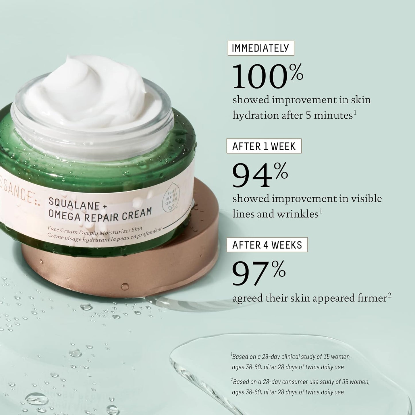 BIOSSANCE Squalane + Omega Repair Cream - Ultra-Moisturizing Face Cream for Dry & Sensitive Skin | Intense Hydration with Hyaluronic Acid & Ceramides