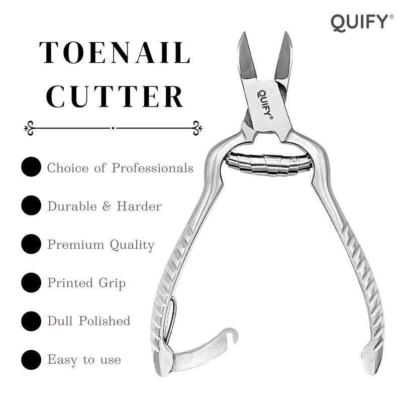 QUIFY Heavy Duty Podiatrist Toenail Clippers for Thick and Ingrown Nails, Stainless Steel Toe Nail Cutter, Pordiatry Ingrown Toenail Tools - Barell Spring - Curved Tip 5.25"