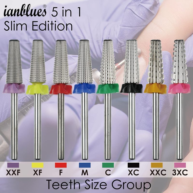ianblues Multi-function Nail Drill 5 in 1, Slim Barrel Edition for Electric Manicure Machine, Both for Left & Right Hand People, Fast Remove Acrylic Nails or Hard Gel Nails (Double Fine -2XF)