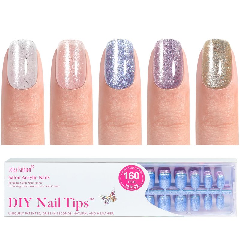 Jofay Fashion Press On Nails - Short Square Nails, 160Pcs Acrylic Nails, Flash 03