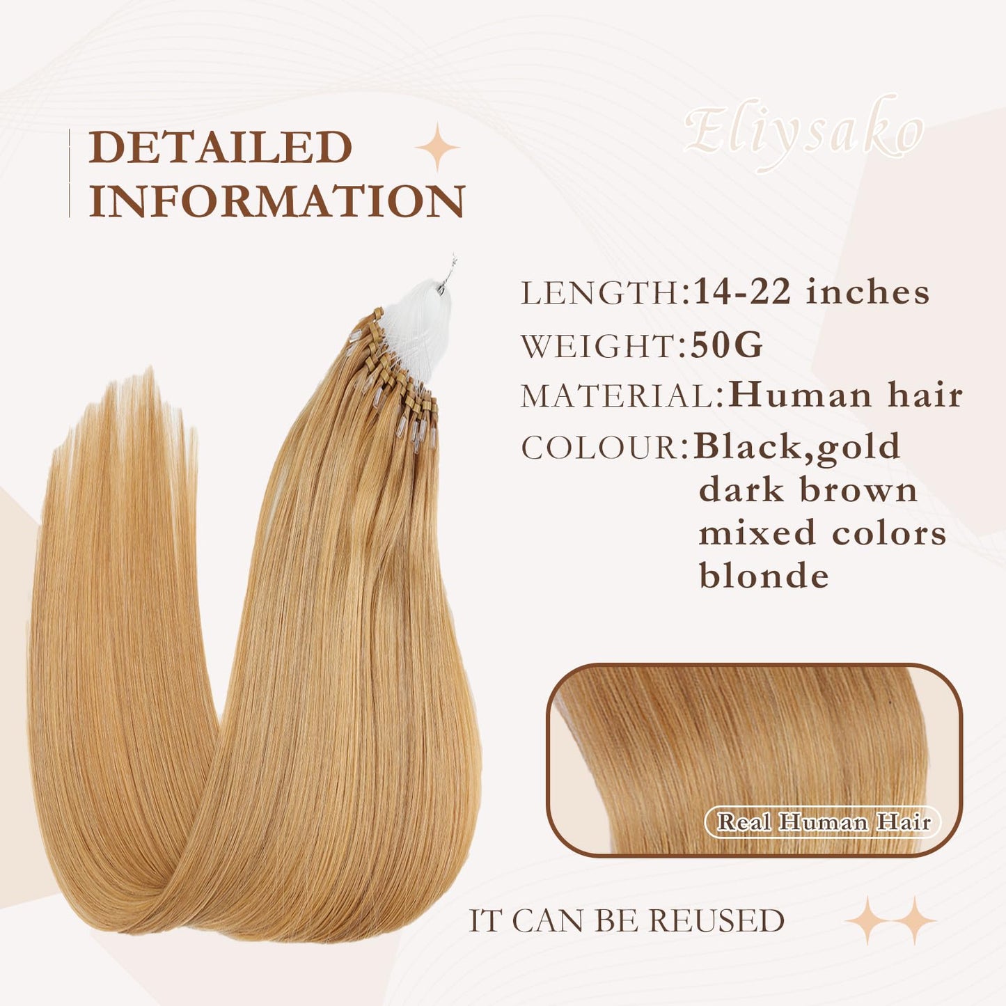 Eliysako Microlink Hair Extensions Human Hair 50g 18inch(#78) Natural Blonde Micro Link Hair Extensions Human Hair Microbead Hair Extensions Micro Loop Hair Extensions Real Human Hair For Women