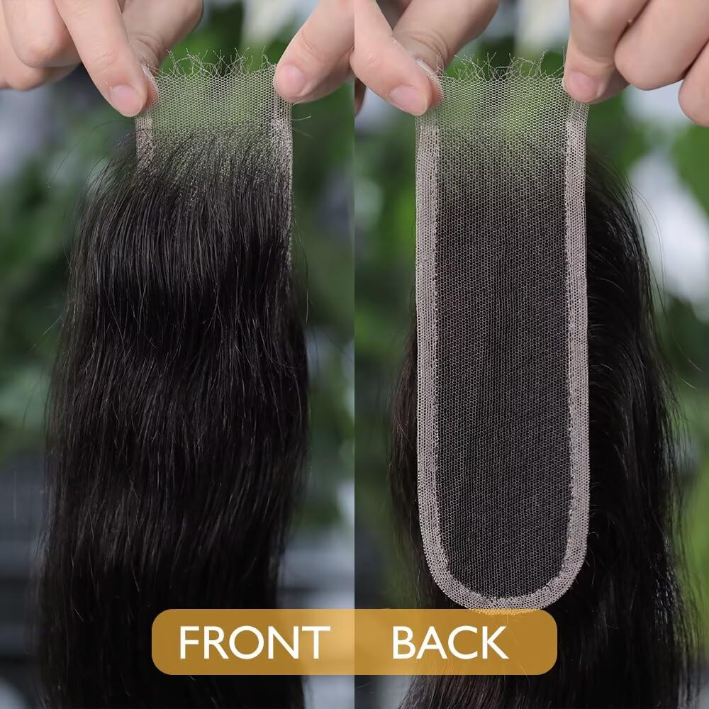 LEISWISS 2x6 HD Lace Closure Body Wave With Raw Human Hair HD Lace 0.10 mm Invisible Ultra-Thin HD Lace Single Knot Pre-Plucked Brazilian Raw Human Hair Nature Black 16 Inch