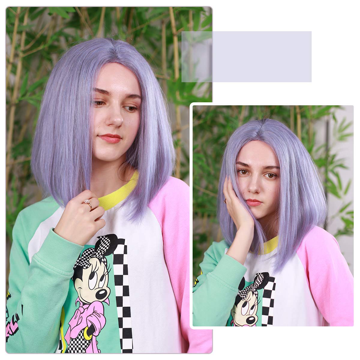 Lace Front Bob Wigs Human Hair Colored Straight Hair Lace Closure Wigs 150% Density Natural Pre Plucked Hairline with Baby Hair Bleached Knots 14 Inch (Violet)