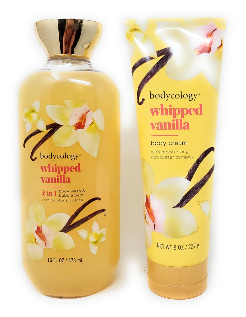 Whipped Vanilla 2 in 1 Body Wash and Bubble Bath 16 fl oz & Whipped Vanilla Body Cream 8 oz (Pack of 2)