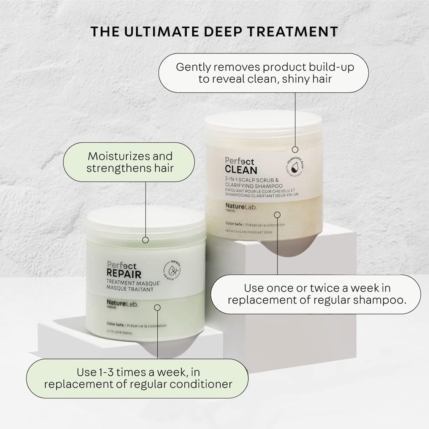 NatureLab.TOKYO Perfect Clean & Repair Treatment Duo | 2-in-1 Clarifying Scalp Scrub & Shampoo 8.1 oz + Repair Masque 6.7 oz