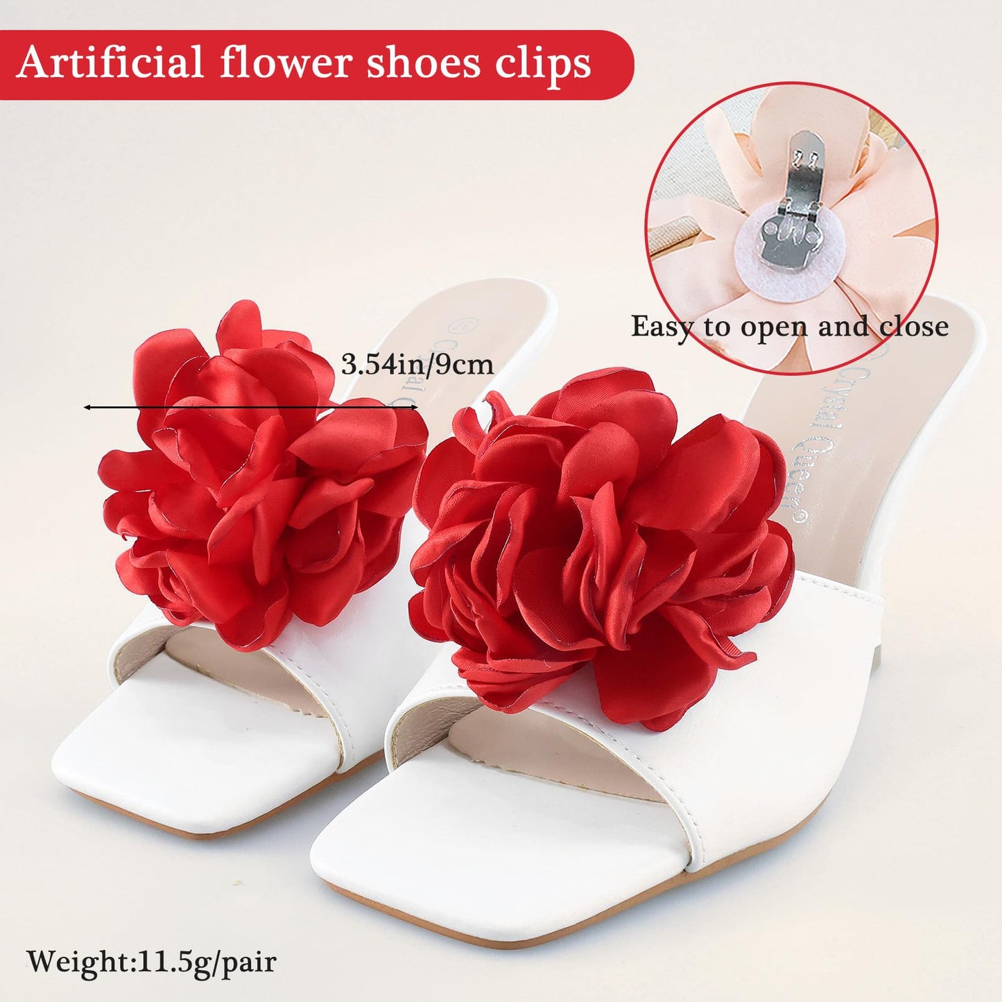 Bethynas Fabric Rose Flower Shoes Clips Lady Elegant High Heel Sandals Removable Floral Shoes Buckle Clips Charm Diy Shoes Decoration for Women (Red)