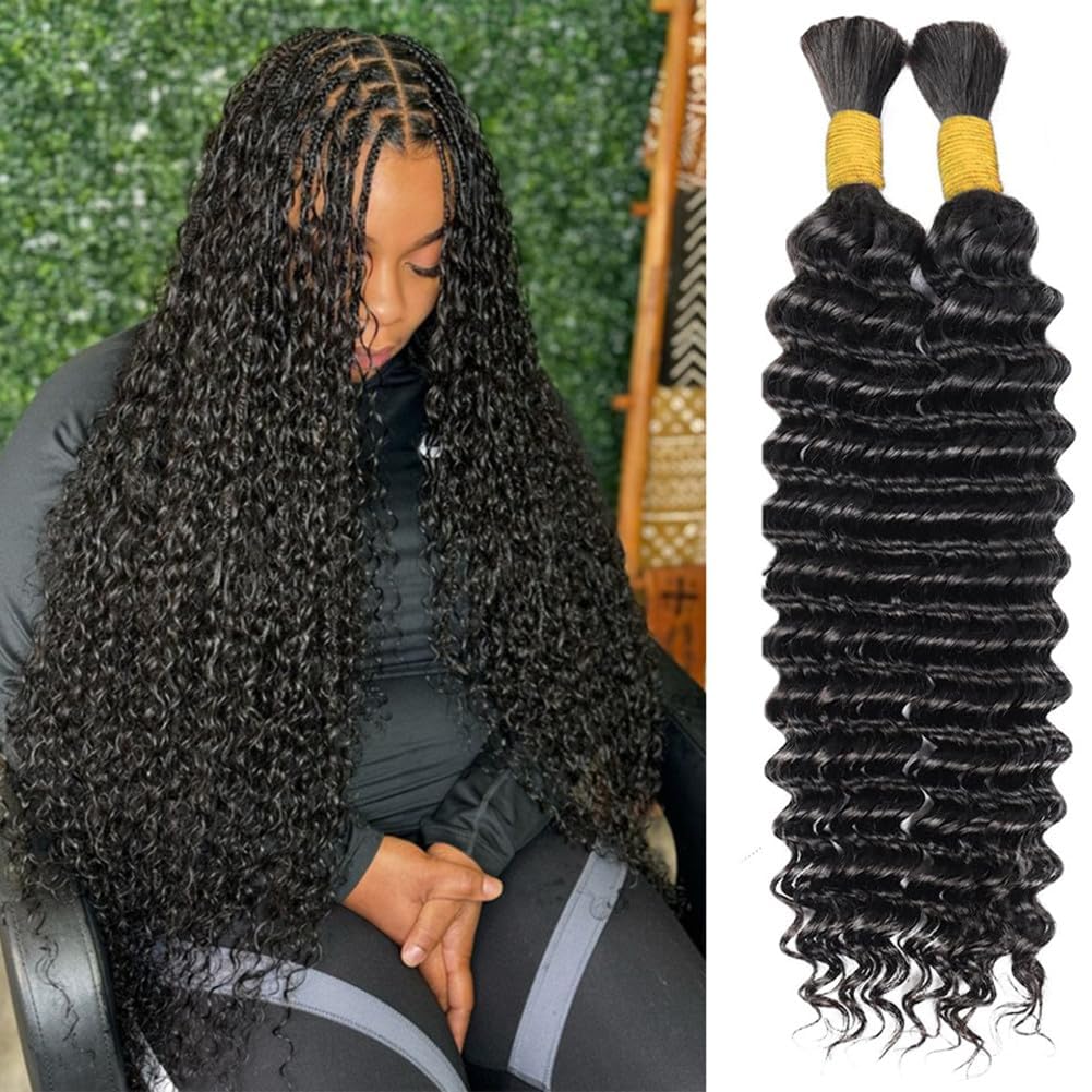 Human Braiding Hair for Boho Braids Bohemian Deep Wave Bulk 100% Human Hair