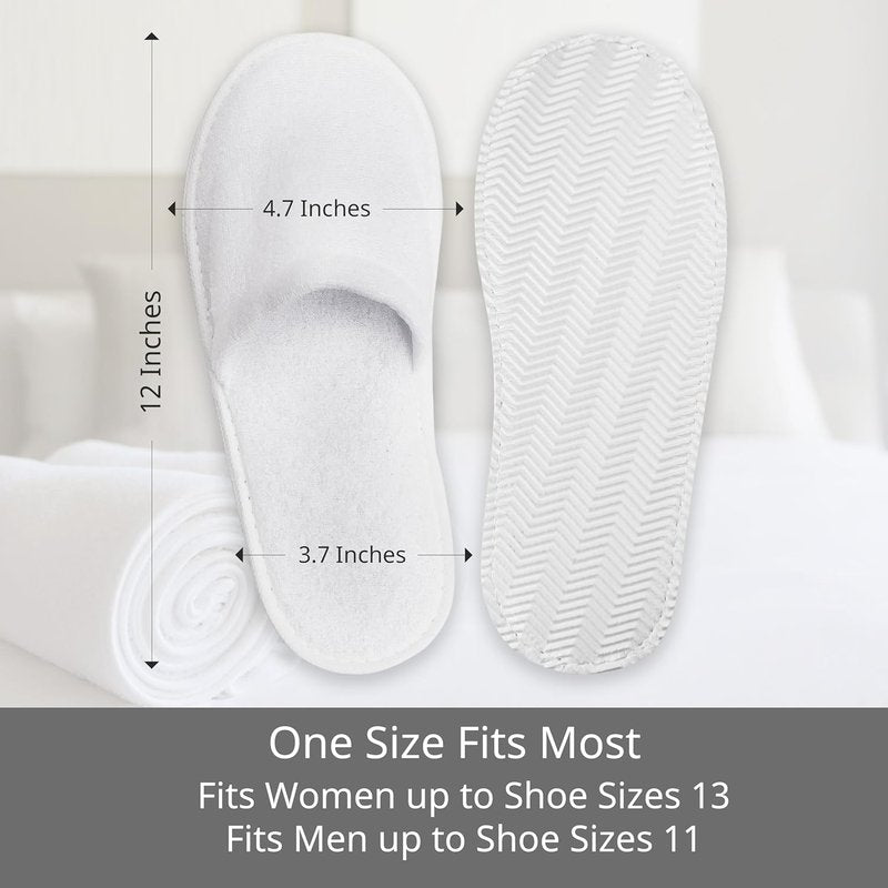Hotel Spa Slippers - Disposable Non-Slip Travel Slippers for Guests | 24 Pairs, Closed Toe, Unisex