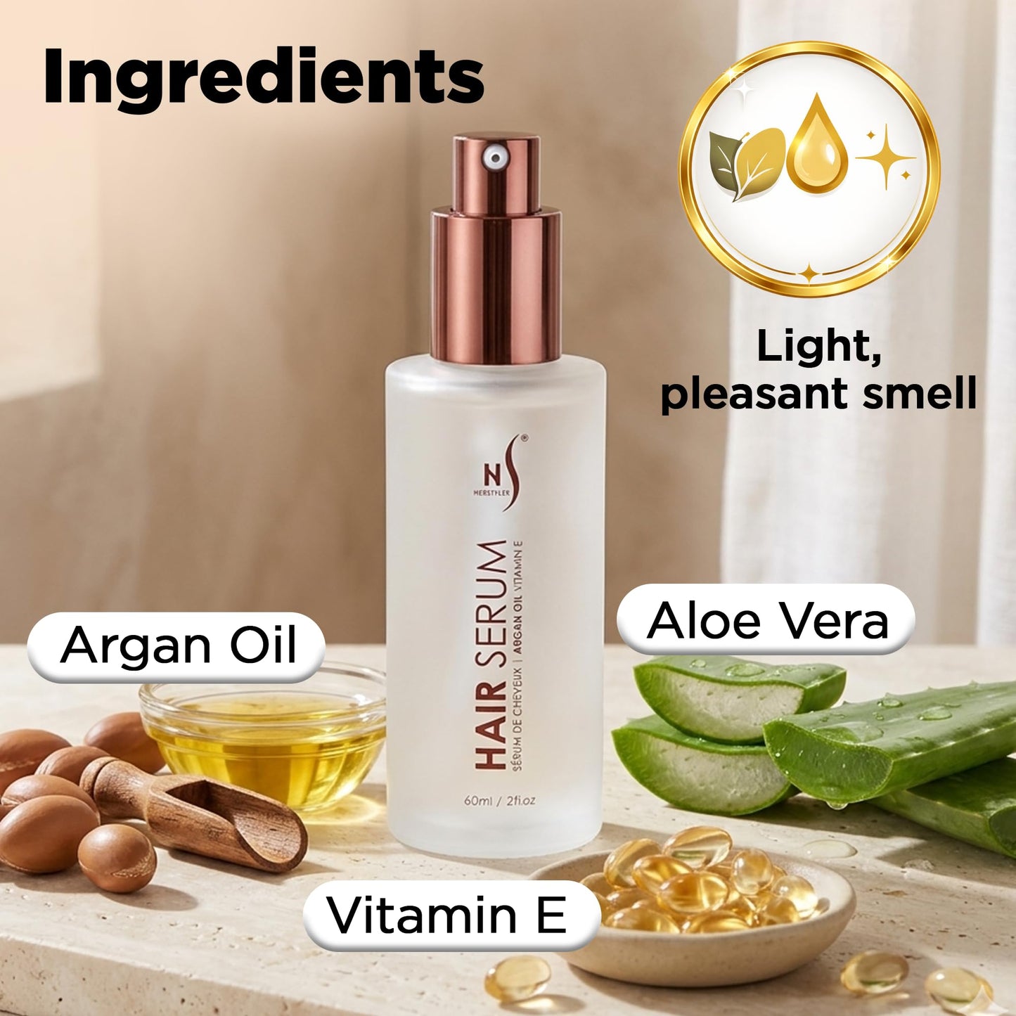 HerStyler Hair Repair Serum - Argan Oil Hair Serum for Frizzy and Damaged Hair - For Frizz, Styling and Shine - Lightweight - Hydrating - Fast Absorbing - For Thicker, Fuller Hair - 2 Fl Oz - 4 Pack