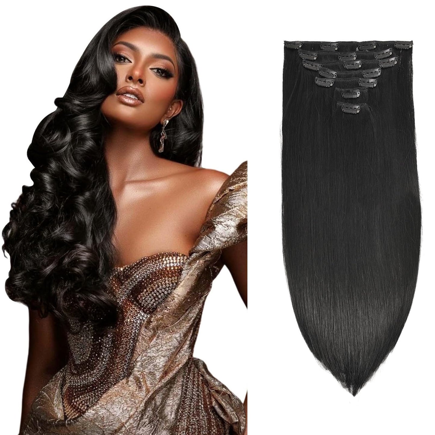 Clip in Hair Extensions Real Human Hair 120g 7pcs Human Hair Clip in Extensions 14 Inch Natural Black #1B Thickened Straight Real Hair Extensions Clip in Human Hair