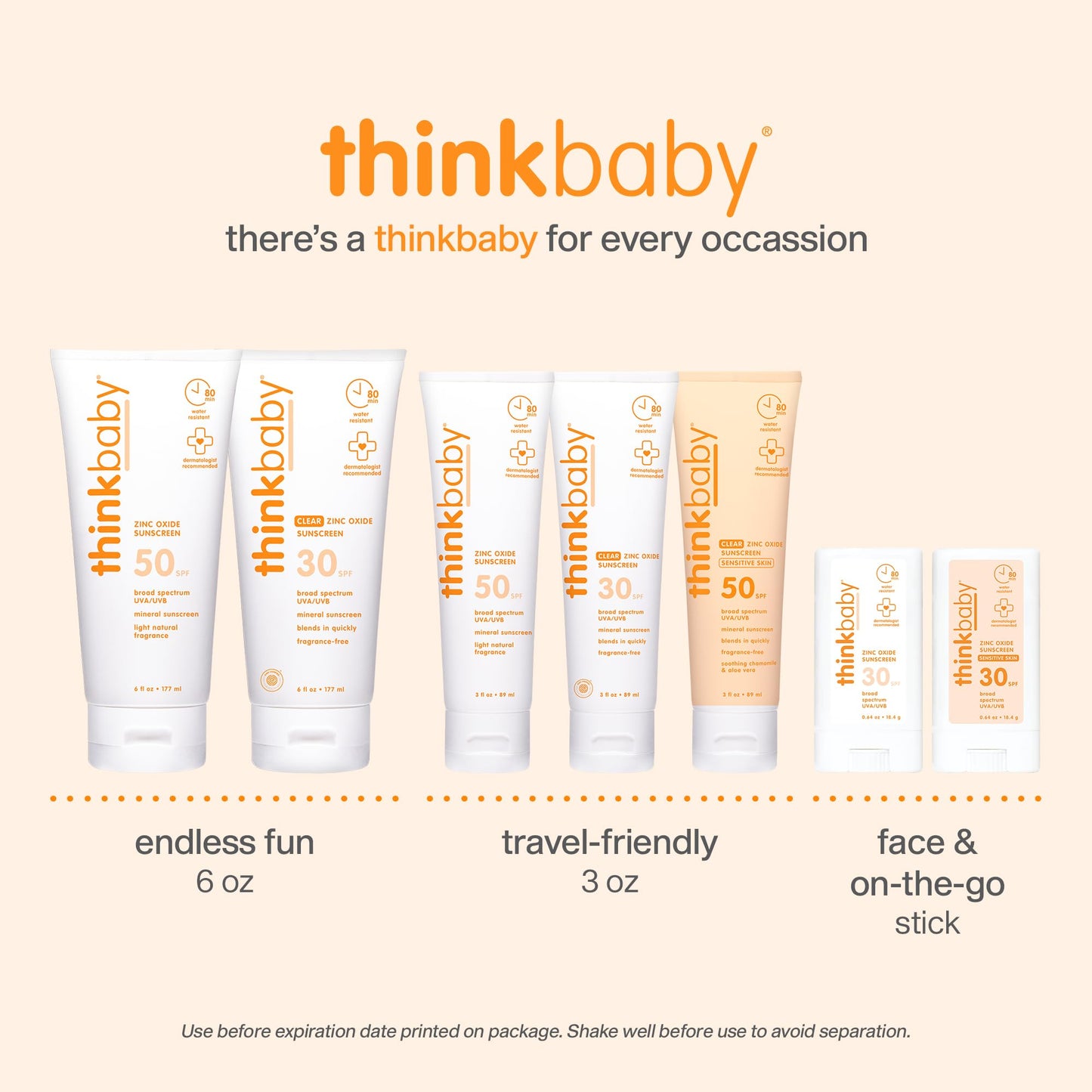 Thinkbaby SPF 30 Sunscreen Stick – Safe, Natural, Water Resistant Sun Cream for Babies, Kids & Adults – Mineral UVA/UVB Sun Protection – Reef Friendly Travel Stick, 0.64 oz
