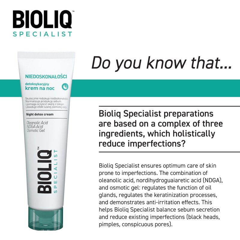 Bioliq - Specialist Night Detox Cream - for Imperfection-Prone Skin, Oleanolic Acid, NDGA, Osmotic Gel for Sebum Control and Toxin Cleansing - 30ml