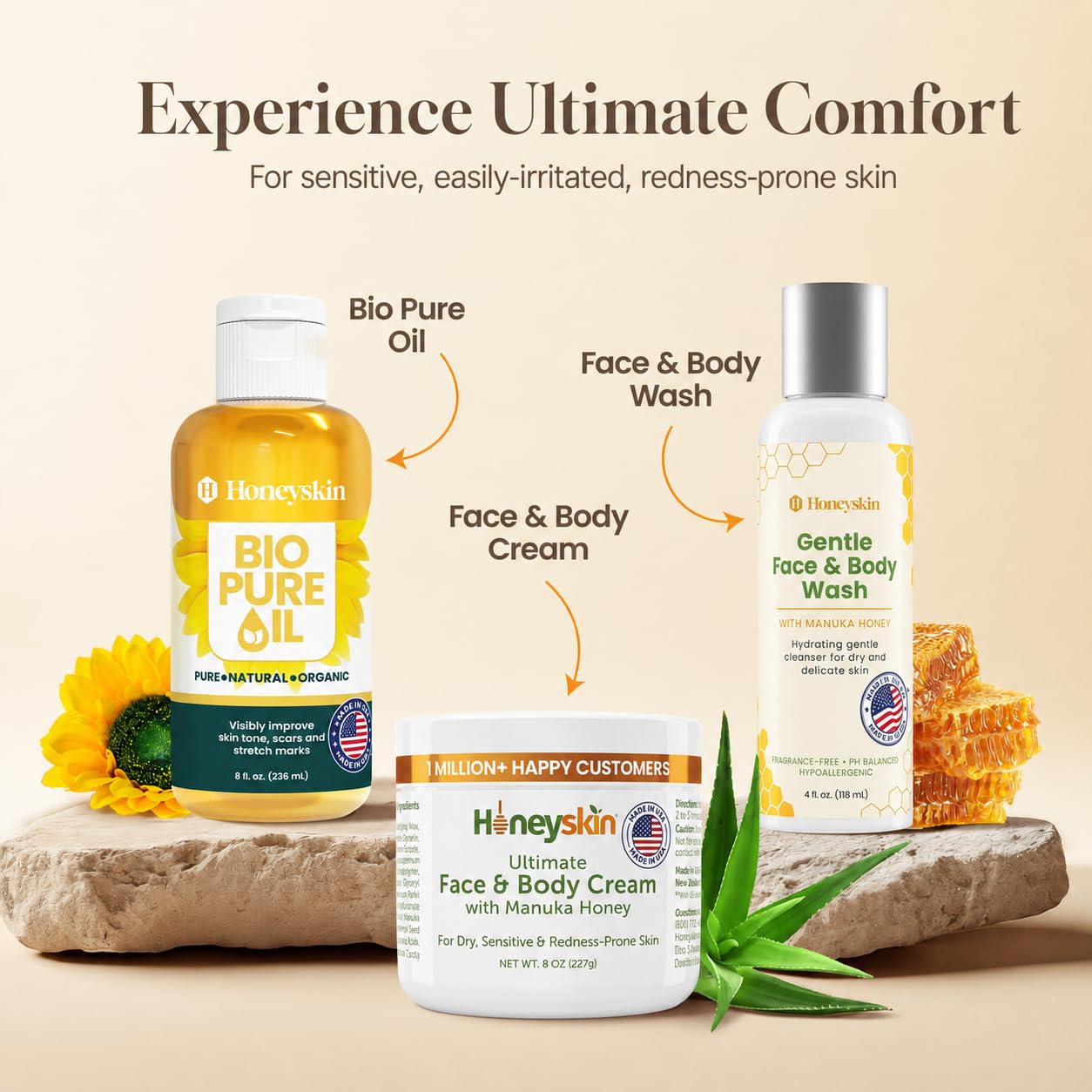 Honeyskin Ultimate Face & Body Cream with Manuka Honey MGO 514+ - Organic Hydrating Moisturizer for Extremely Dry, Sensitive Skin - Soothing Cream for Dry, Itchy & Flaky Skin 8oz