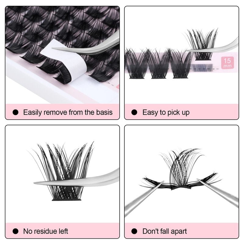 KISSXIAOYA Cluster Lashes Extensions, 144Pcs Individual Cluster Lashes D Curl 14mm, Wide Stem Cluster Eyelashes Soft Natural False Eyelashes Cluster DIY Eyelash Extension At Home (144pcs, 14mm)