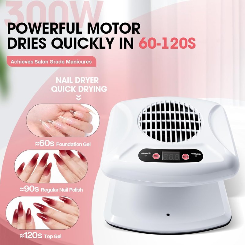 Nail Dryer for Regular Polish - LXIANGN 300W Auto Sensor Air Nail Drying Fan | Professional Manicure Tool (White)