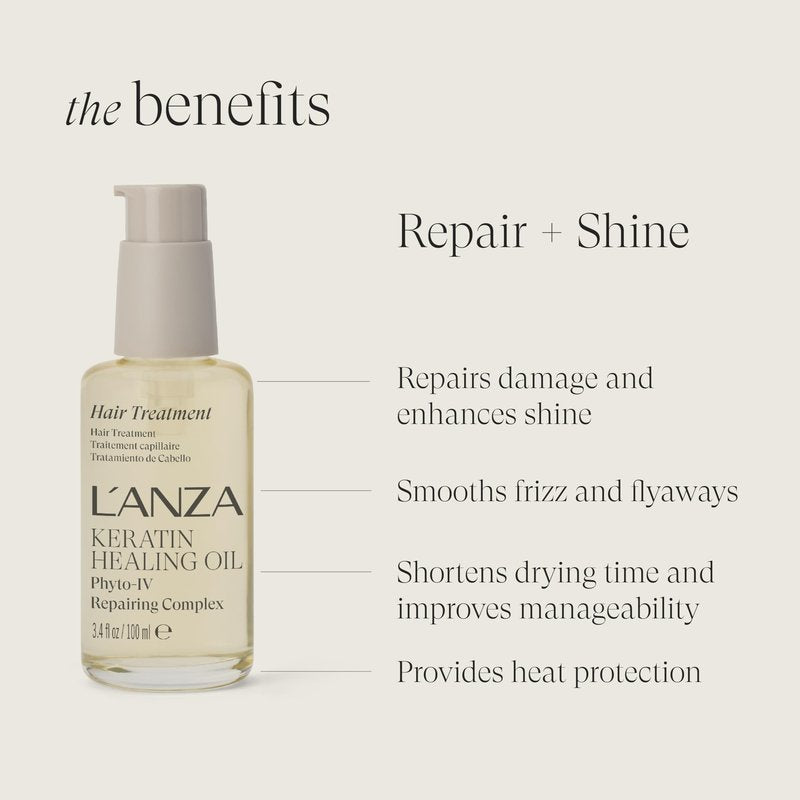 L'ANZA Keratin Healing Oil Hair Treatment Repairs Dry, Damaged Hair, Split Ends, Smooths Flyaways, Adds Silky Shine, Color Safe Anti Frizz, Heat & UV Protection Anti-Humidity, Sulfate Free (3.4 Fl Oz)