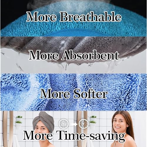 YoulerTex Microfiber Hair Towel Hair Wrap: 2 Pack 10X26 Hair Dryer Towels for Women Absorbent Turban Twist Hair Drying Shower Cap Curly Hair Products for Hair Care Hair Accessories (02 2-Pcs Gray)