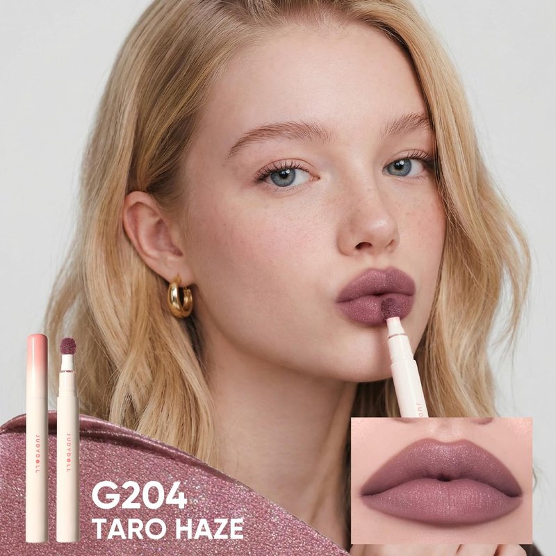JUDYDOLL Cushion Matte Lip Cream, Hydrating Matte Lipstick with Tripeptide & Squalane, Lip Line Blurring, Velvet Lip Mud, Smudge-Proof,Long-Lasting, Non-craked (G204 Taro Haze)