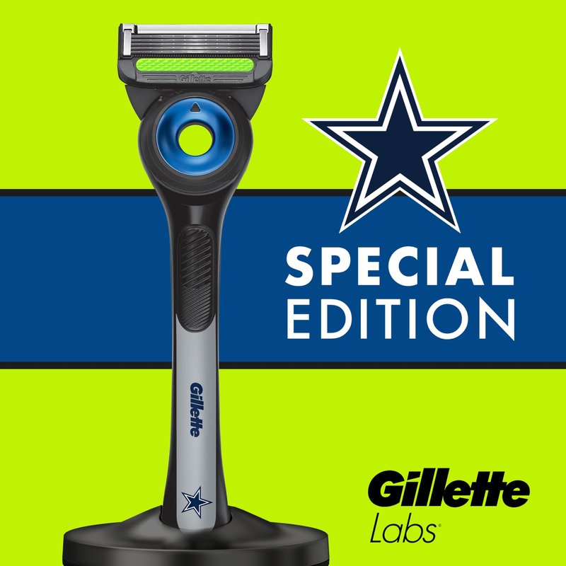 Gillette Labs Special NFL Cowboys Edition Shaving Razor for Men - 1 Handle, 4 Razor Blade Refills & Magnetic Stand, GilletteLabs with Exfoliating Bar