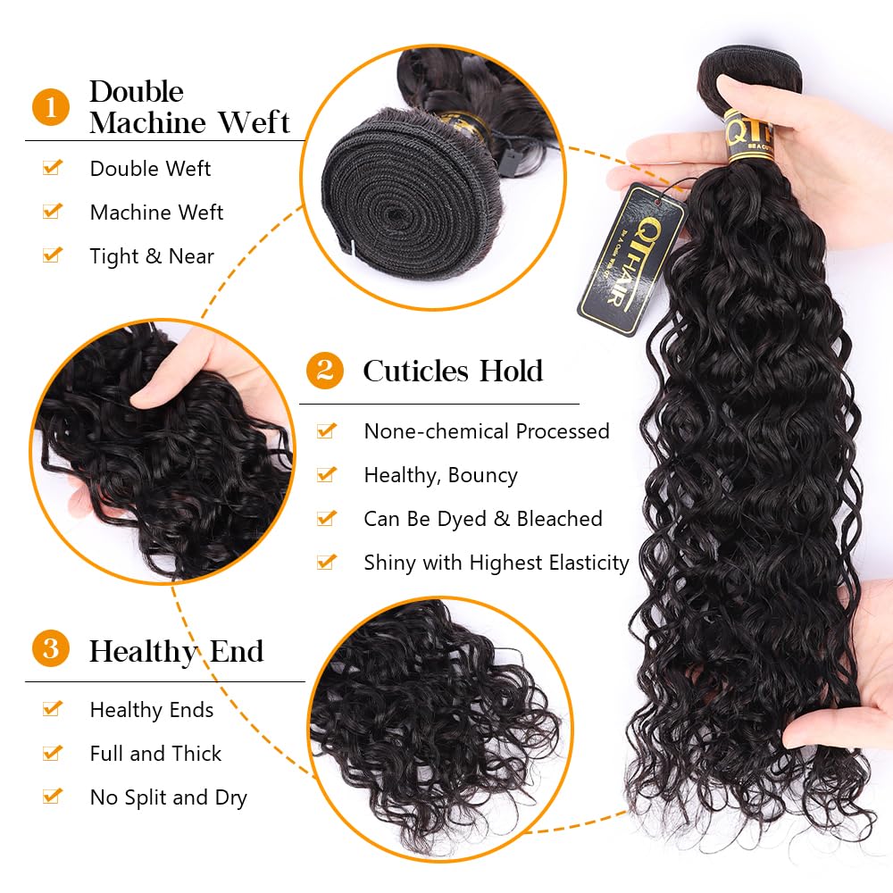 QTHAIR 18A Water Wave Human Hair Bundles Brazilian Virgin Water Wave Curly Human Hair 1 Bundle 100g Unprocessed Human Hair Extension for Black Women