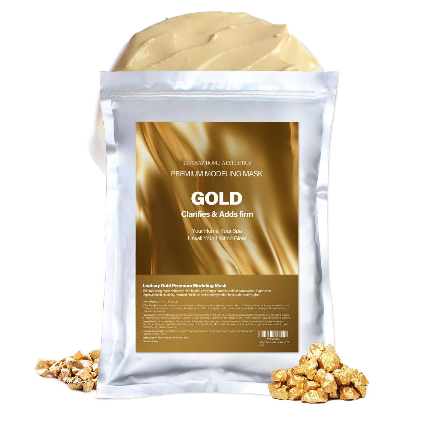 LINDSAY Premium Modeling Pack - Korean Skin Care Face Modeling Mask – Refreshing & Hydrating Face Mask Spa Facial Peel-off Mask (35.2 Ounce, Gold)