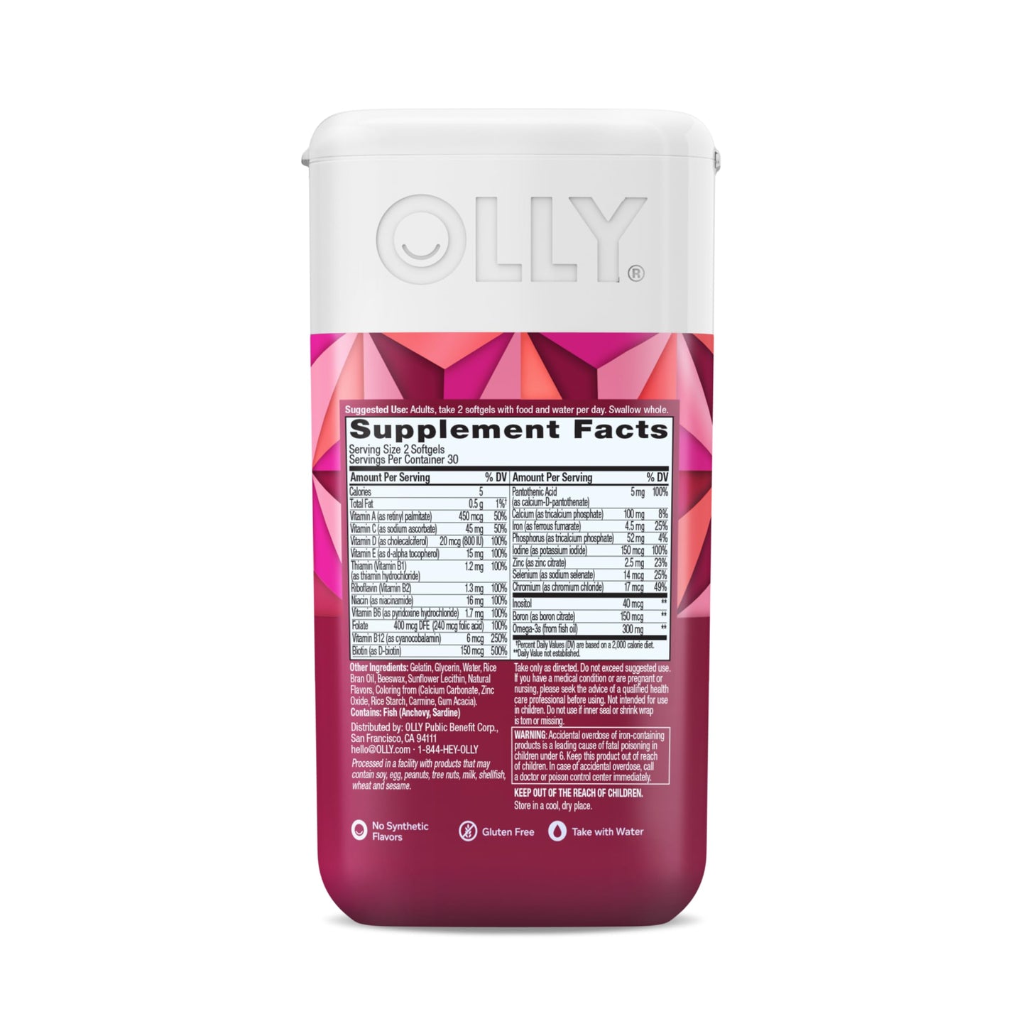 OLLY Ultra Strength Women's Multi Softgels, Overall Health and Immune Support, Omega-3s, Iron, Vitamins A, D, C, E, B12, Daily Multivitamin, 30 Day Supply - 60 Count