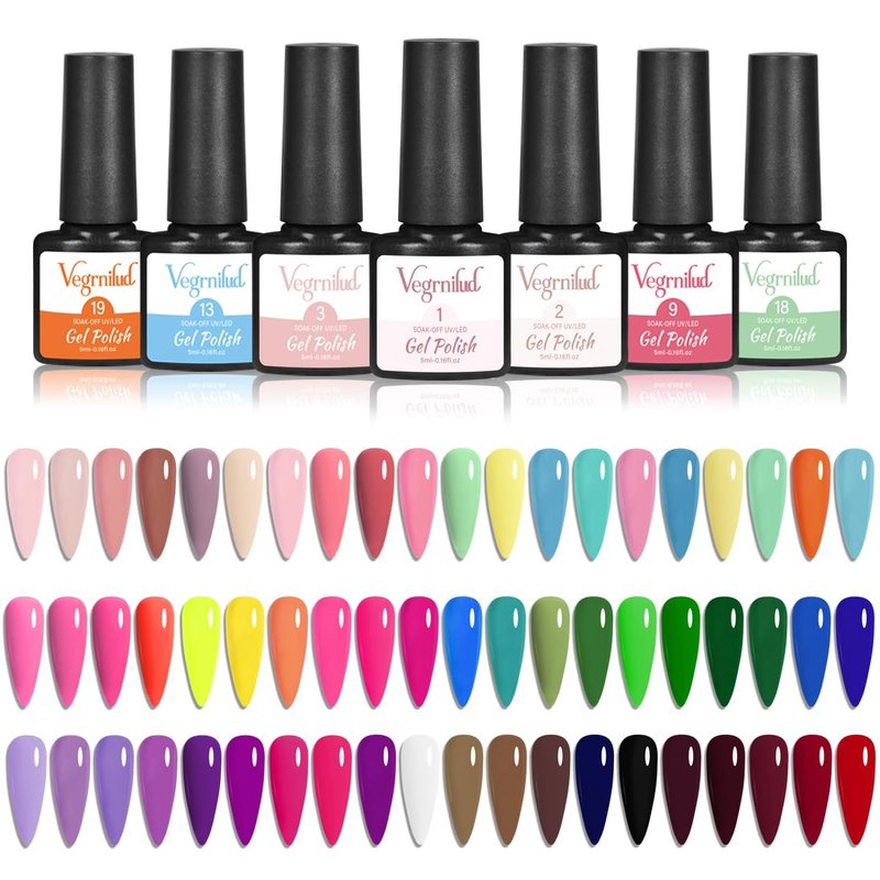 Gel Nail Polish Kit - 60 Colors Soak Off Gel Polish Set with UV Light | Perfect for DIY Nail Art