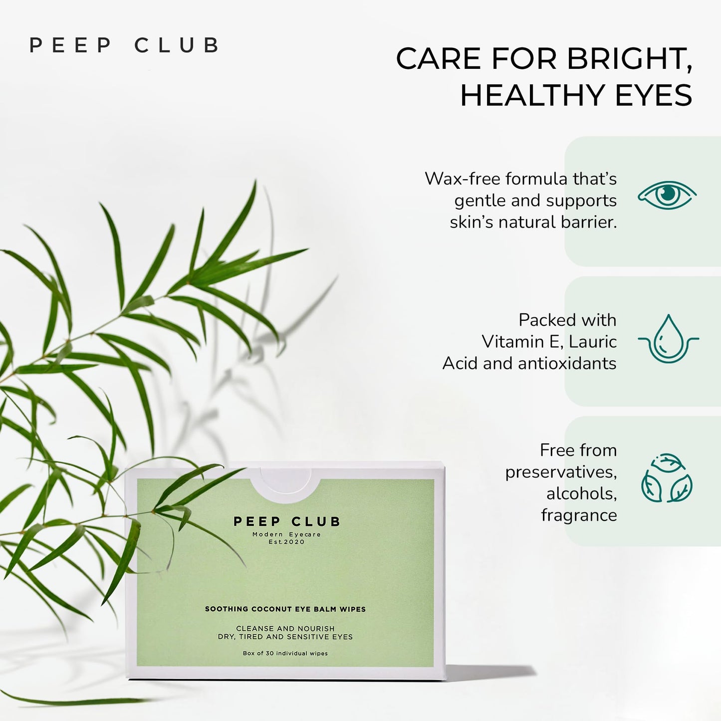 Peep Club All Natural Eye Makeup Remover Wipes – Perfect for Sensitive Eyes, Optometrist Formulated, Tea Tree Oil Free, Cleansing, Nourishing, Coconut Oil, Chamomile, Bilberry, 30 Pack