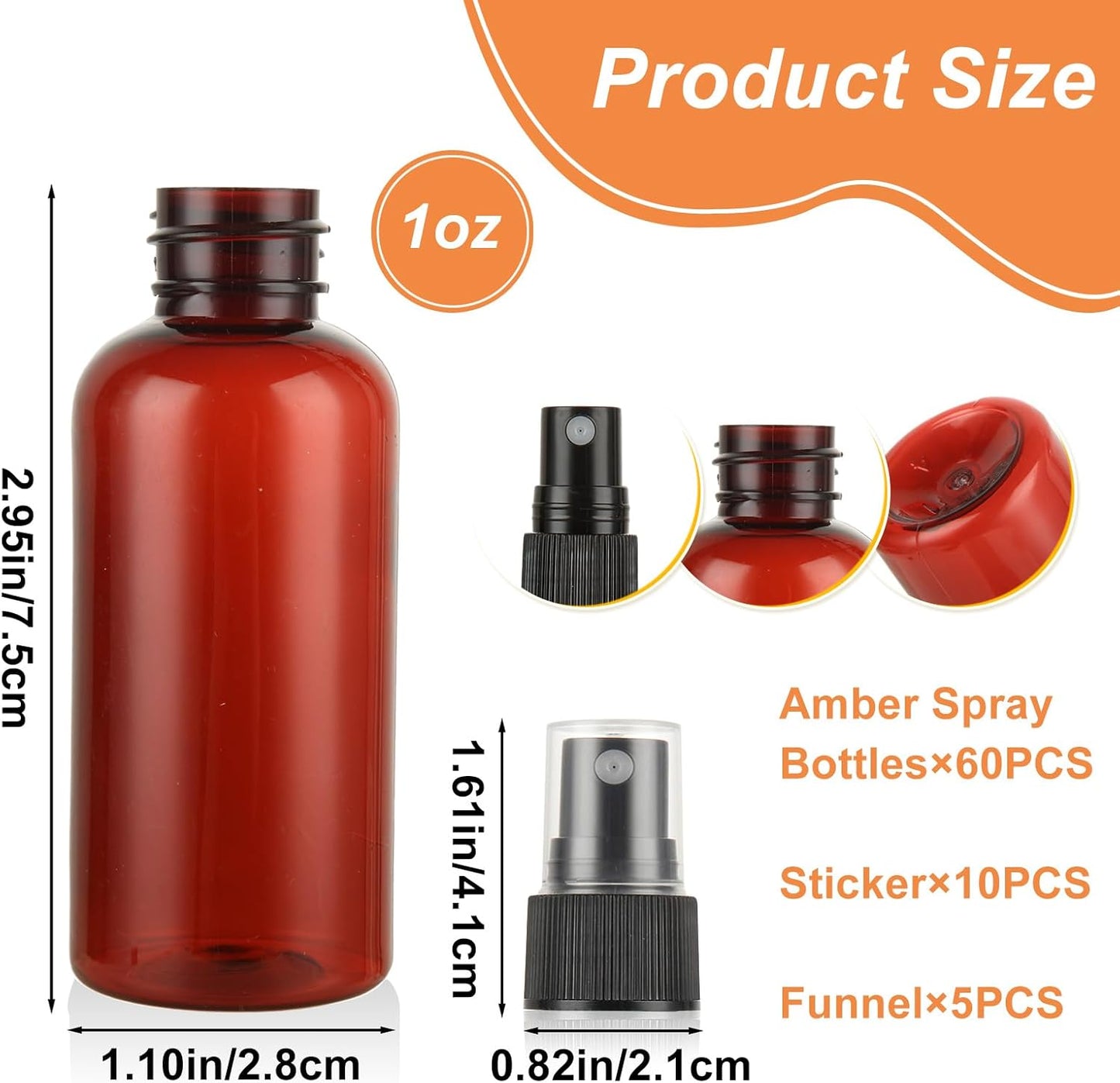 Amber Spray Bottles - 60 Pcs 1 oz Refillable Mini Spray Bottles | Anti-UV Fine Mist for Essential Oils