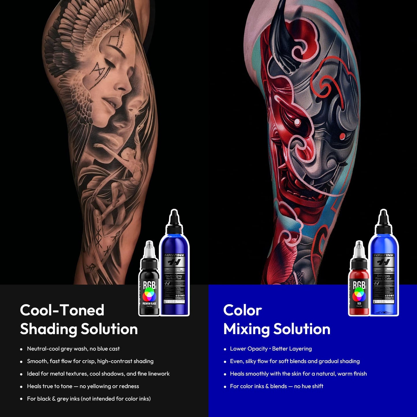 Tattoo Ink Color Mixing Solution, 2PCS Cool-Toned Shading Solution 8OZ and Color Mixing Solution 8OZ Premium Shading Solution TS701-240KIT