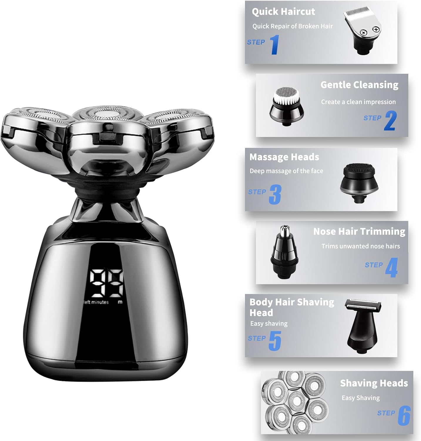 Cordless 7D Head Shaver - Multifunctional Rechargeable Electric Razor | IPX6 Waterproof for Travel & Home Use