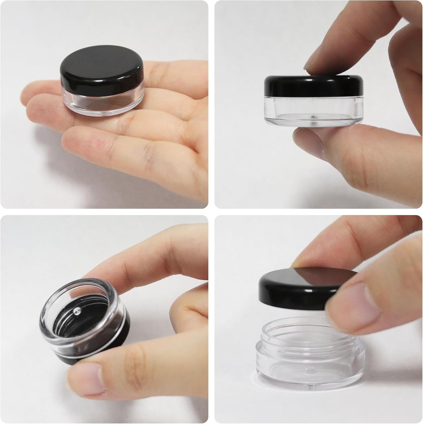 Beauticom Round Clear Jars - 5G/5ML with Black Lids for Beads, Gems & Crafts | 200-Pack