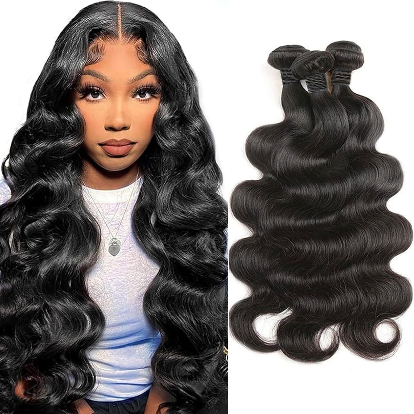 12A Human Hair Bundles - 16 Inch Body Wave Extensions | Unprocessed Brazilian Virgin, Natural Black