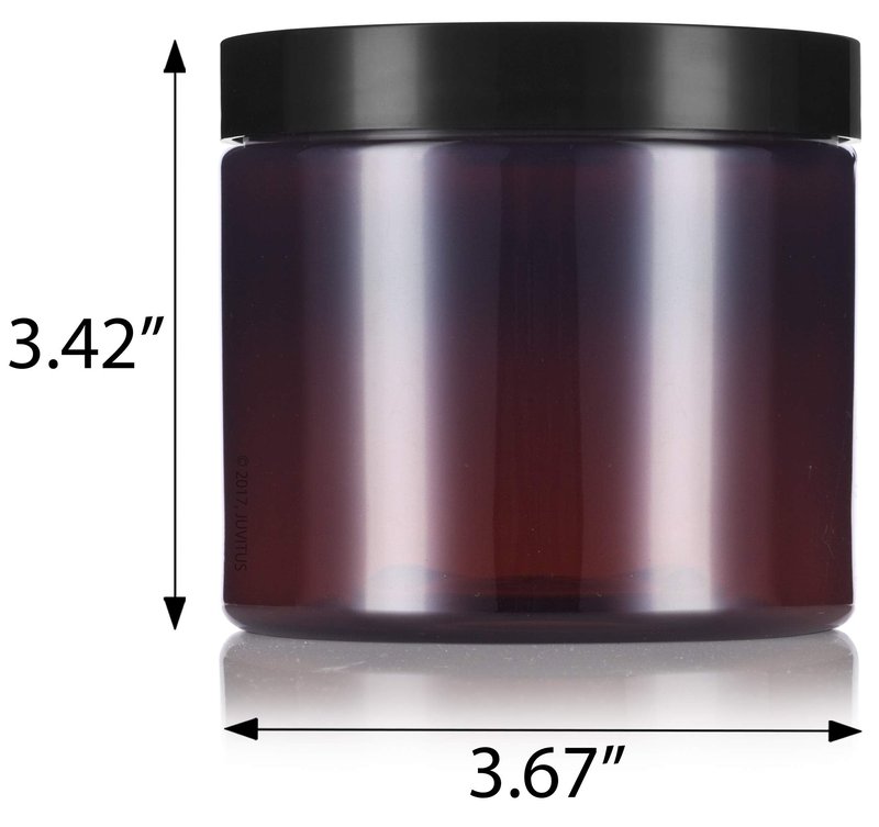 JUVITUS 16 oz Amber PET Plastic Refillable Jar With Black Smooth Lid (12 pack)