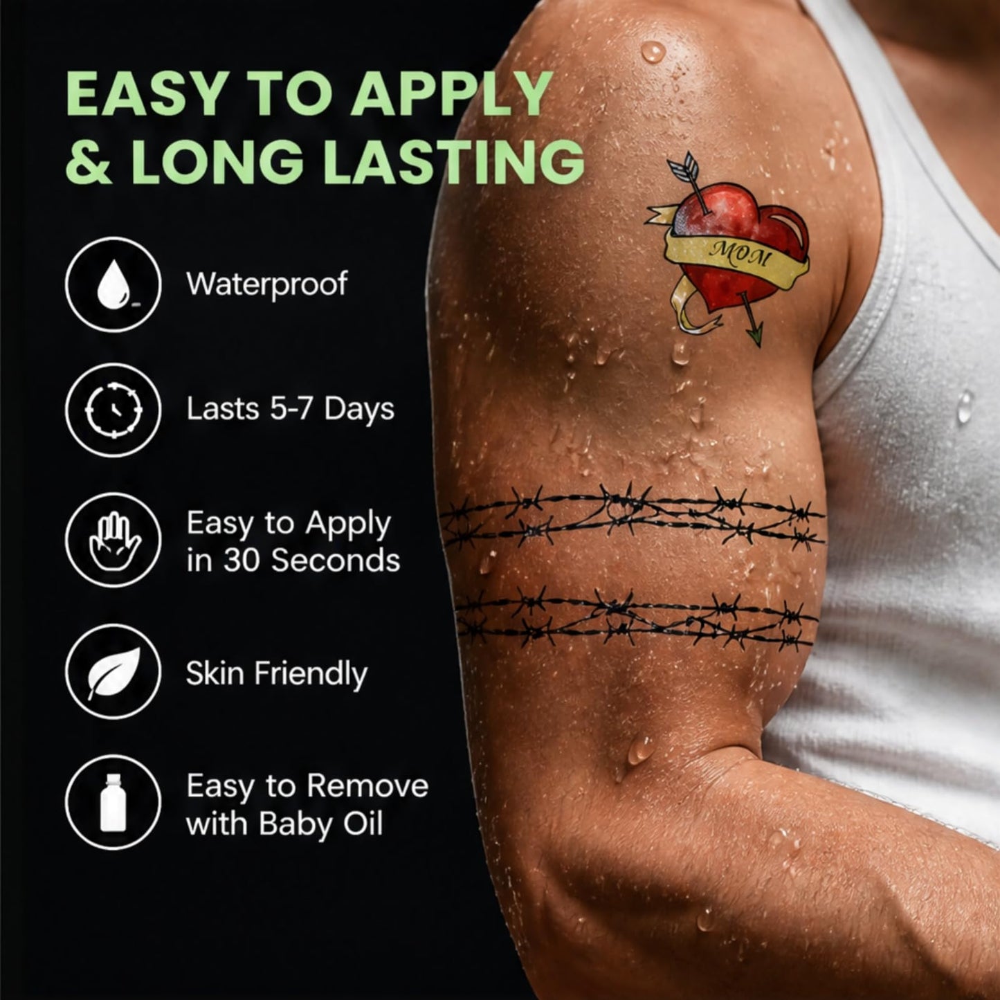 White Trash Temporary Tattoos for Adults – Funny Fake Tattoos for Halloween & Costume Parties – Hillbilly, Trashy Party Attire – Easy to Apply, Waterproof & Long-Lasting (9 Sheets)