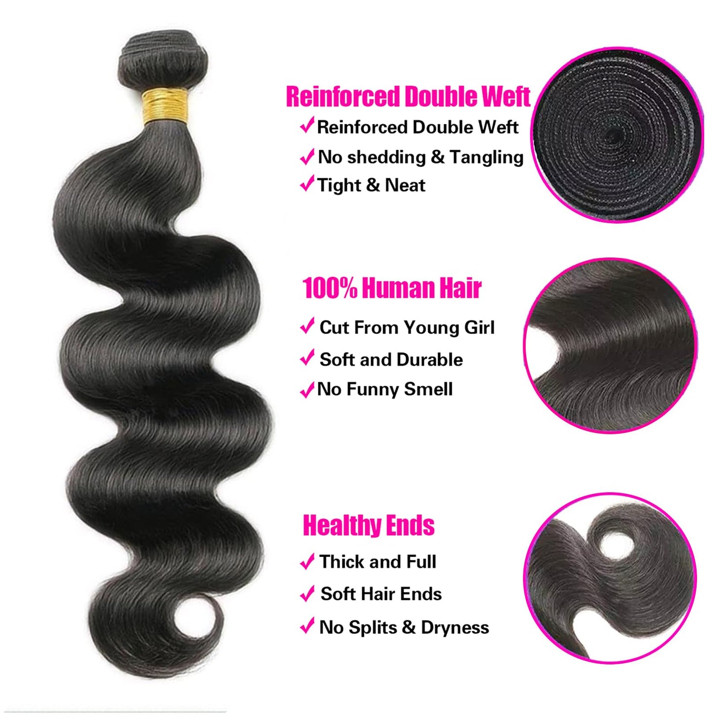 14A Body Wave Bundles Human Hair 26 Inch Single Bundles 100% Unprocessed Brazilian Virgin Human Hair Bundles Soft And Thick No Shedding No Tangle True To Length