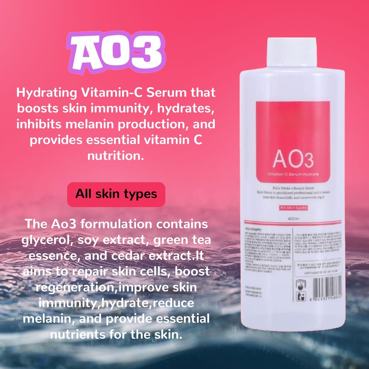 Elvenstars Hydrate Solution for Facial Machine Hydrogen Oxygen Professional, AS1 SA2 AO3 Solution Serums for Hydration Face Cleaning, Face Skin Care, Hydrating, Exfoliate 400ml/6pcs