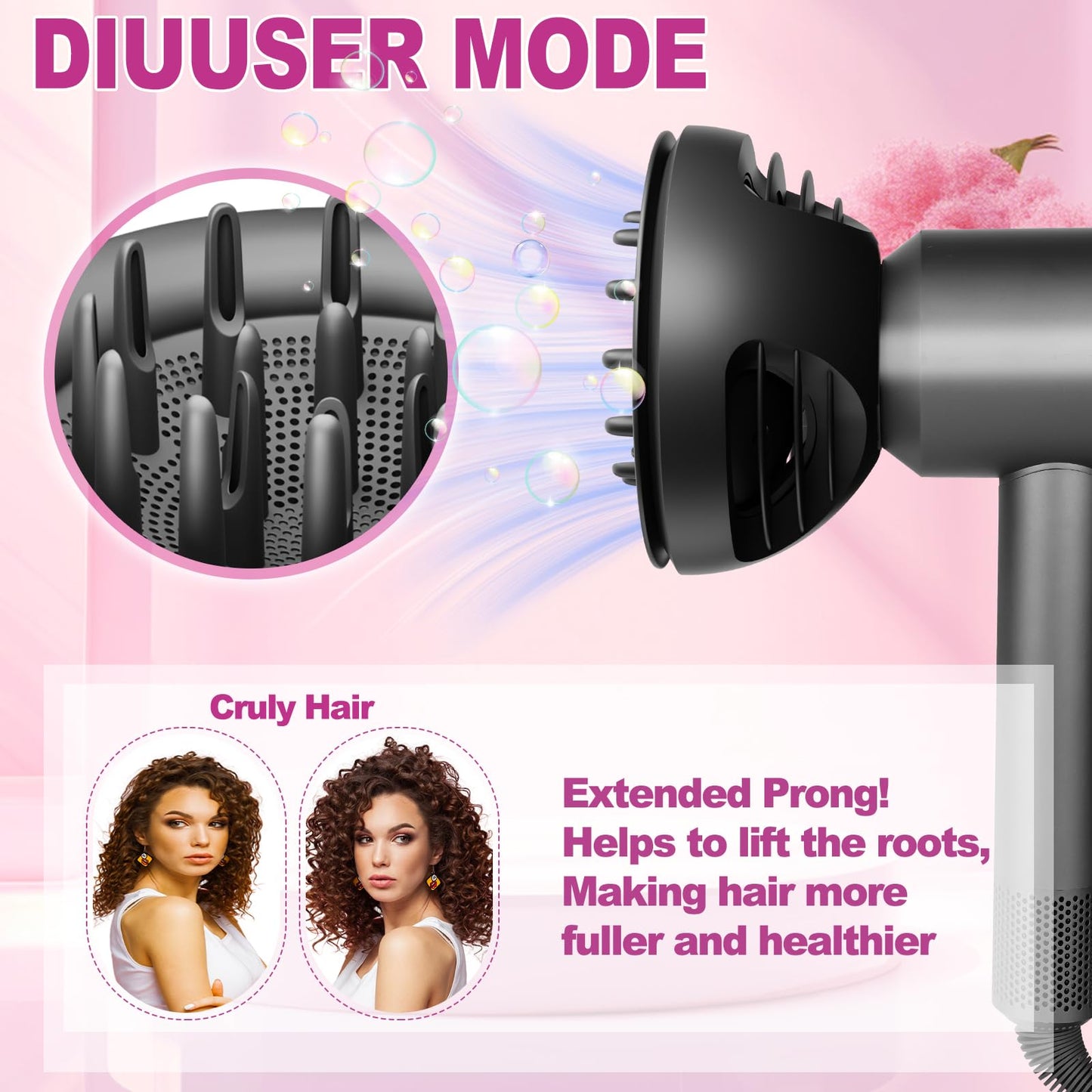 YTCHYYSK New Wave+Curl Diffuser Nozzle for Dyson Supersonic Hair Dryer HD01 HD02 HD03 HD04 HD08 HD15 HD16 Accessories, Attachemnt Parts No 973924-01, One Tool Two Mode for Wavy Curly or Coily Hair