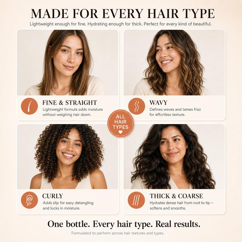 Harmonize Beauty Leave-In Conditioner - 3-in-1 Detangler & Heat Protectant Spray - Sulfate-Free - Lightweight for All Hair Types - Frizz Control - Protects & Hydrates without Buildup - 4.9 fl oz