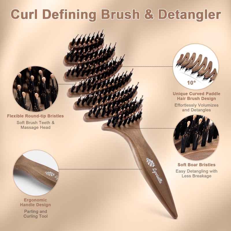 Lynnieëlle Boar Bristle Hair Brush for Fine Hair - Ultimate Smoothing Vented Detangler Wet Brush for Women, Gentle Scalp Massage, A Great Gift