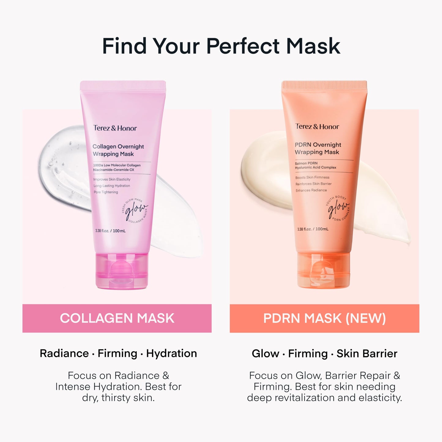 TEREZ & HONOR Collagen Night Wrapping Peel Off Mask & TremellaGlo Essence Face Serum Day & Night Glow Duo, for Elasticity, Hydrating & Glow, Korean Skincare, Dermatologist Tested