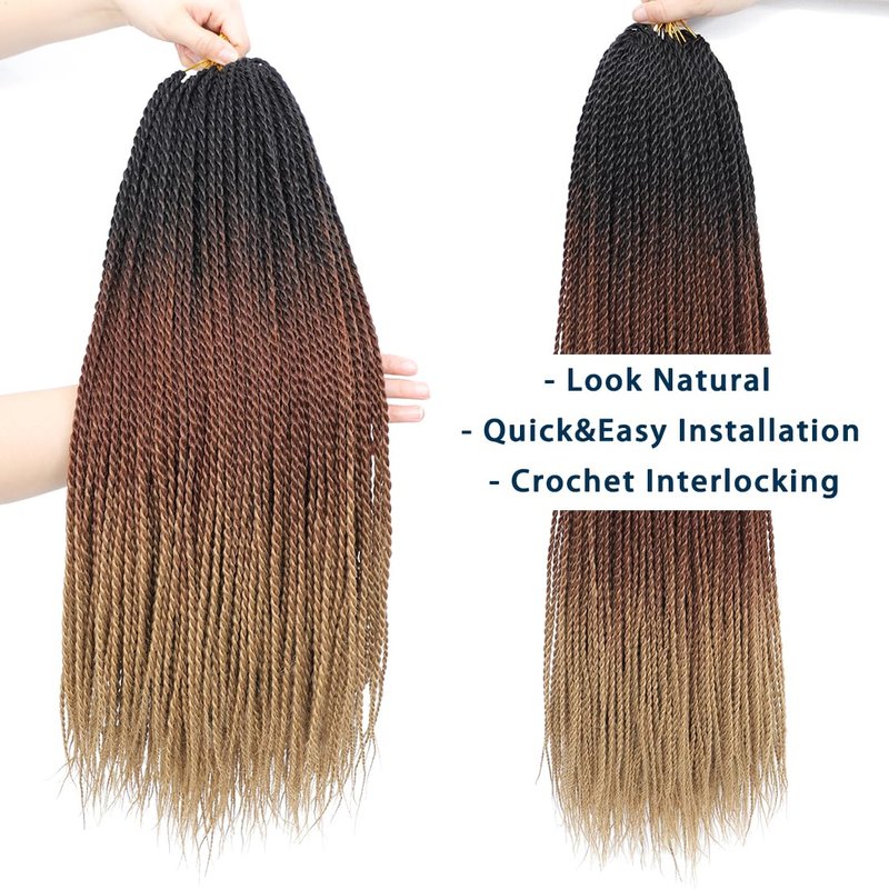 Senegalese Twist Crochet Hair - 7 Packs Pre-Looped Ombre Braiding Hair | 24 Inch, 1B/30/27