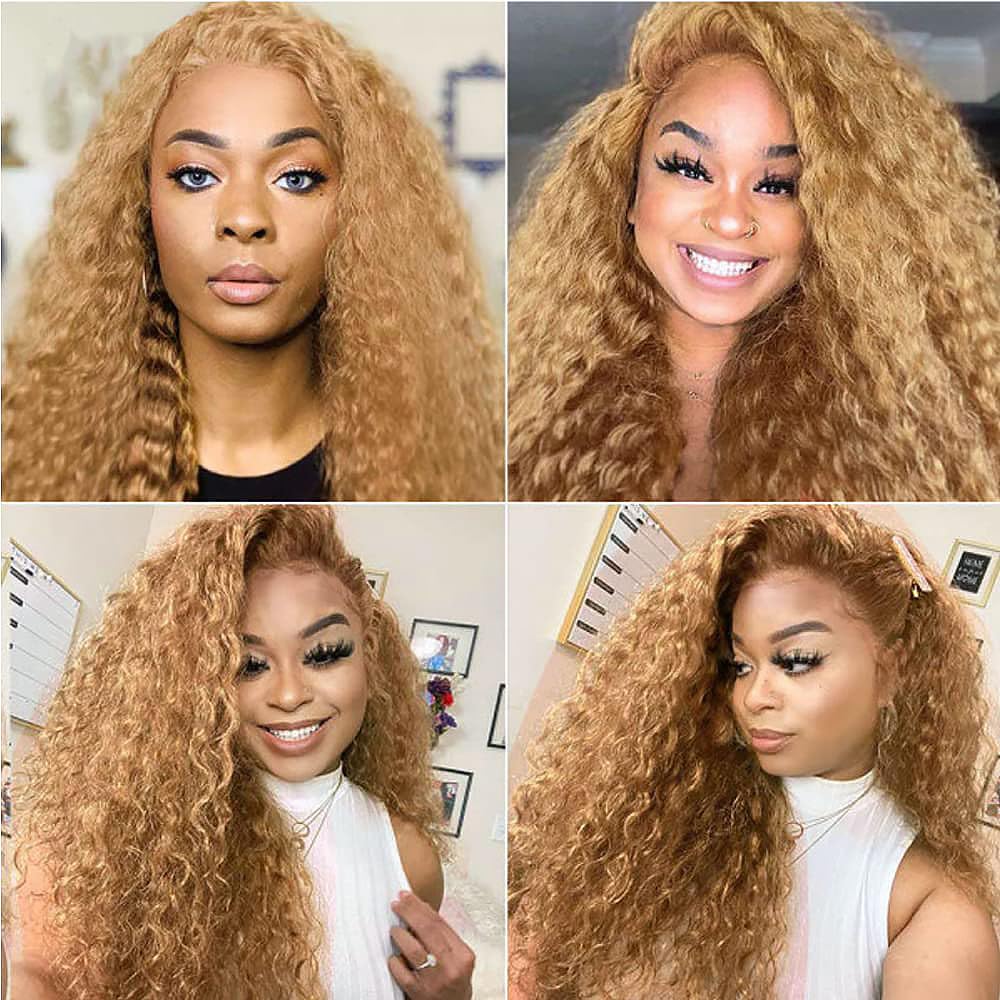 Curly Human Hair Bundles Blonde 26 Inch Kinky Curly #27 Honey Blonde Single Bundle Human Hair Unprocessed Native Virgin Hair 100g Total Double Weft Crochet Human Hair Extensions for Women