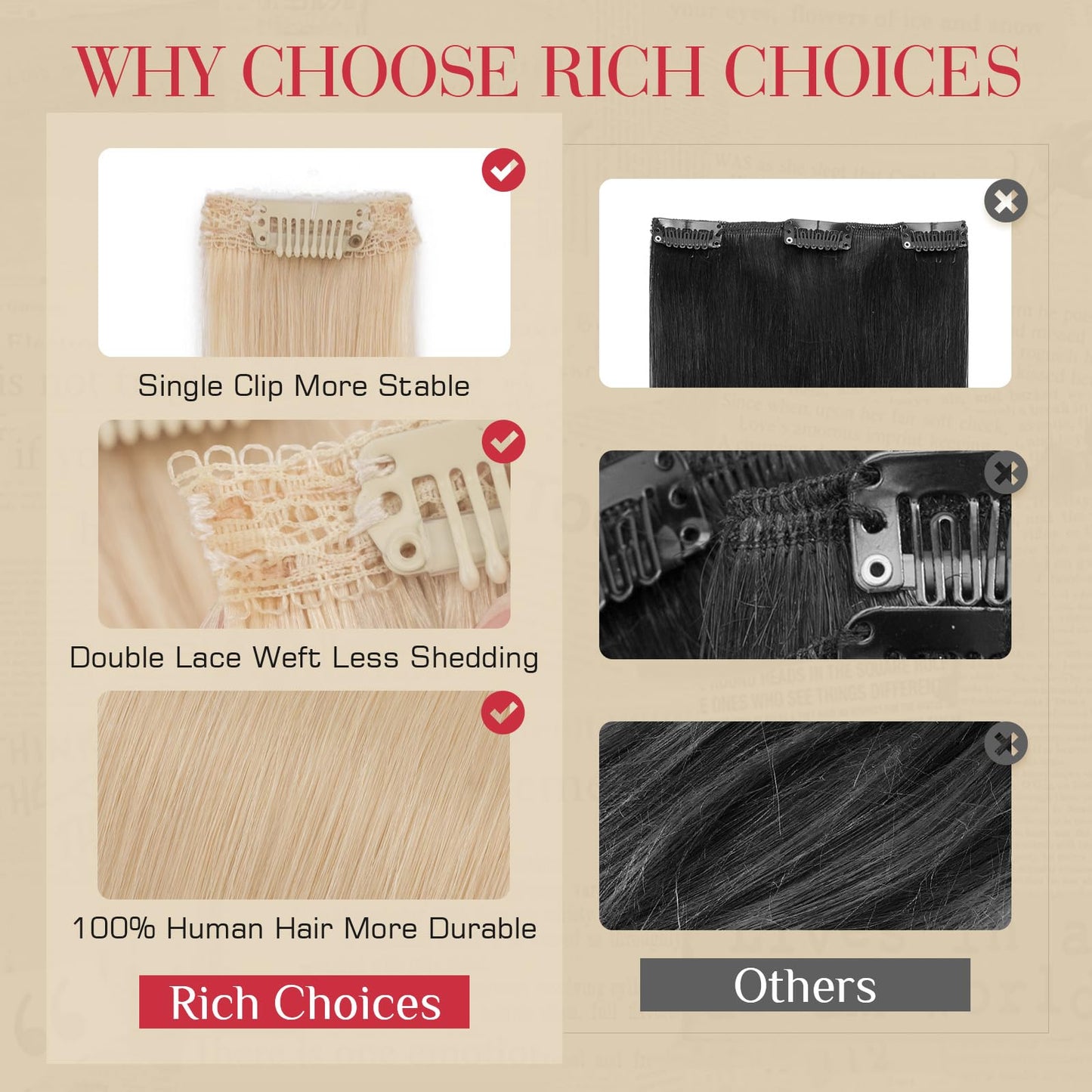 Rich Choices Real Human Hair Clip In Extensions-6 Pcs Single Clip Design-100% Remy Hairs Invisible Clip in Extensions for Thin Hair-Seamless Hairpieces for Women/Men-14 Inches #60 Platinum Blonde