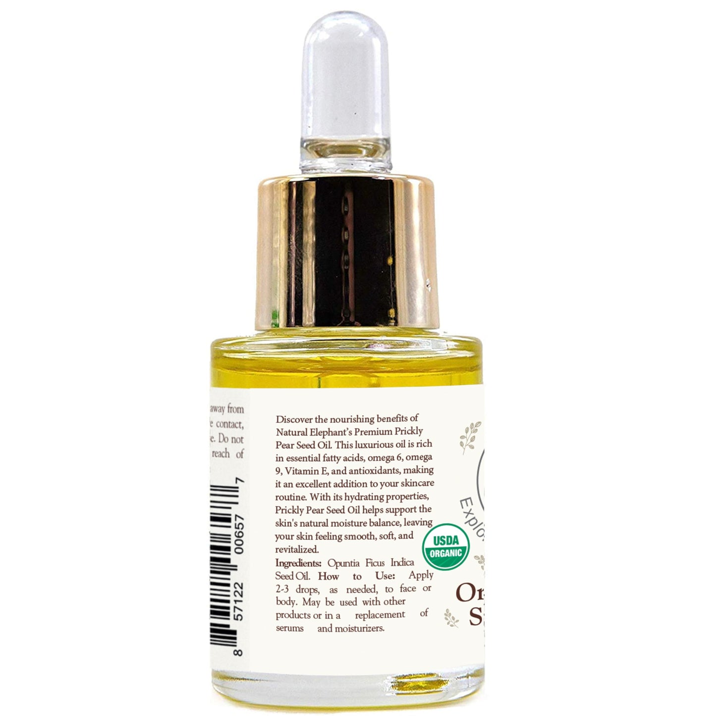 Natural Elephant USDA Certified Organic Prickly Pear Seed Oil, Cold-Pressed, 0.5 fl oz (15g) - Rich in Antioxidants & Essential Fatty Acids