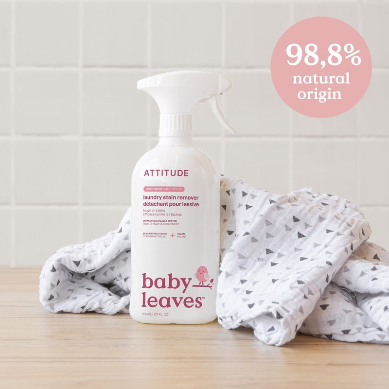 ATTITUDE Baby Laundry Stain Remover, Plant and Mineral-Based Ingredients, Vegan and Cruelty-free Household Products, Unscented, 27.1 Fl Oz